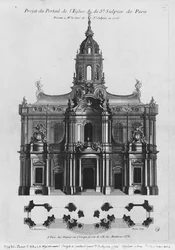 Projekt für die Kirche Saint-Sulpice, Fassade, Paris, graviert von Riolet, 1726